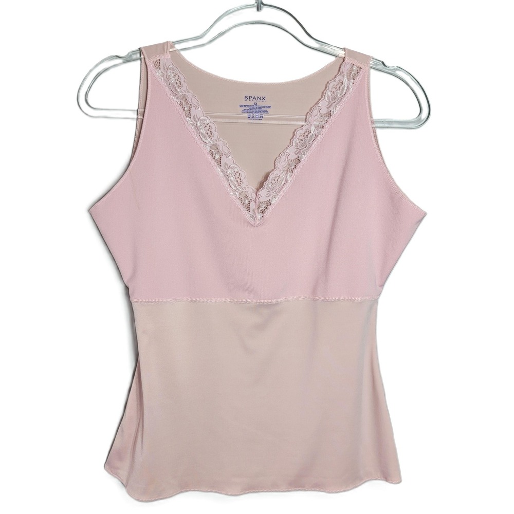 Spanx Pink Lace Trim V-Neck Smoothing Camisole Shapewear Tank Top Mens 1X
